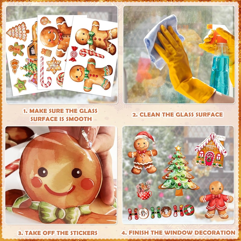 BORAMDO Christmas Window Clings 12 Sheets, Gingerbread Candy Window Decals Stickers, Removable Glass Decorations for Xmas Holiday Home Office Decor, 12 Styles - Image 4